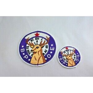 2 VTG BPOE Benevolent Order Of Elks Lodge Embroidered Jacket Vest Patch 5" & 3"